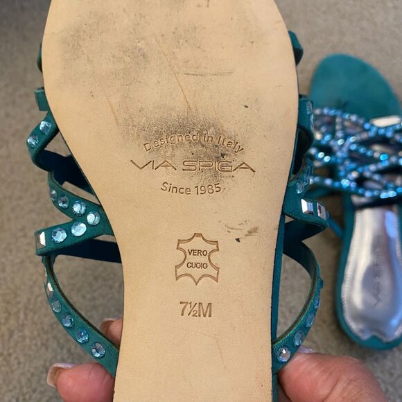 VIA‎ SPIGA DUSTIN Green Suede Jeweled Designer Fashion Thongs Sandals 7.5/ $155 - Picture 5 of 10
